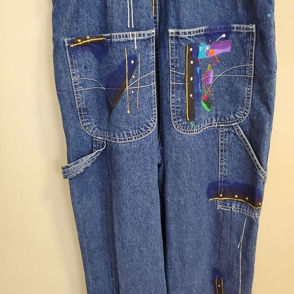 OOAK Jeans Overalls Small Womens Sarah Hand painted Originals Carpenter Pants - Picture 7 of 16